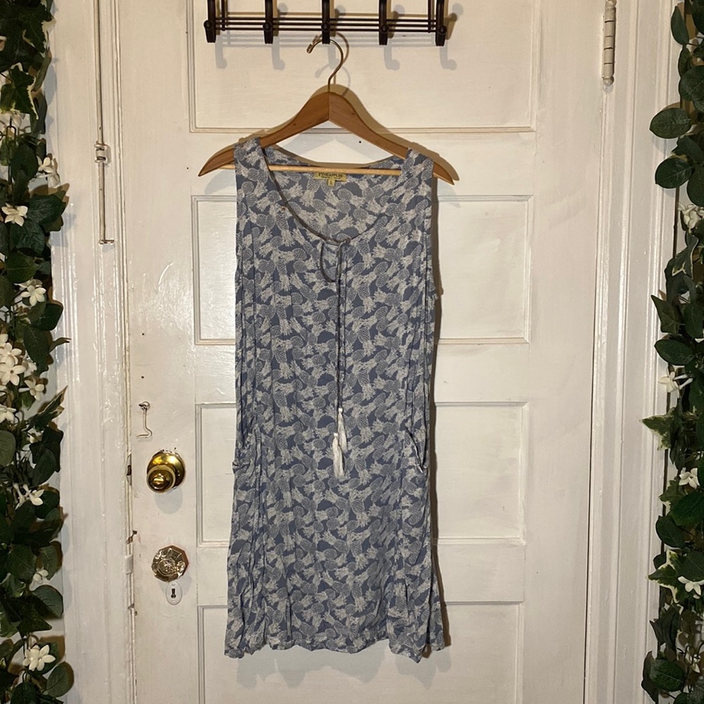 Blue Pineapple Print Light Summer Dress (with pockets!)🍍